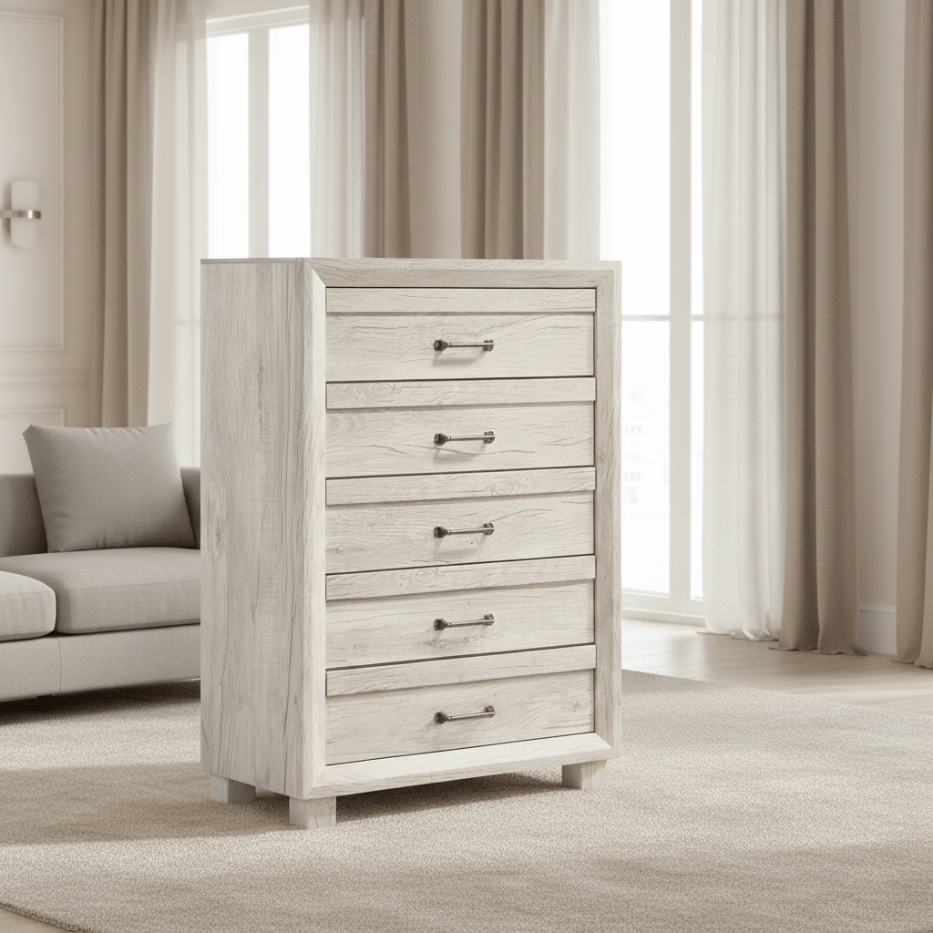 Fort Worth 5-Drawer Chest in White (Sturdy Act) Cabinets & Chests| ROOTS FURNITURE