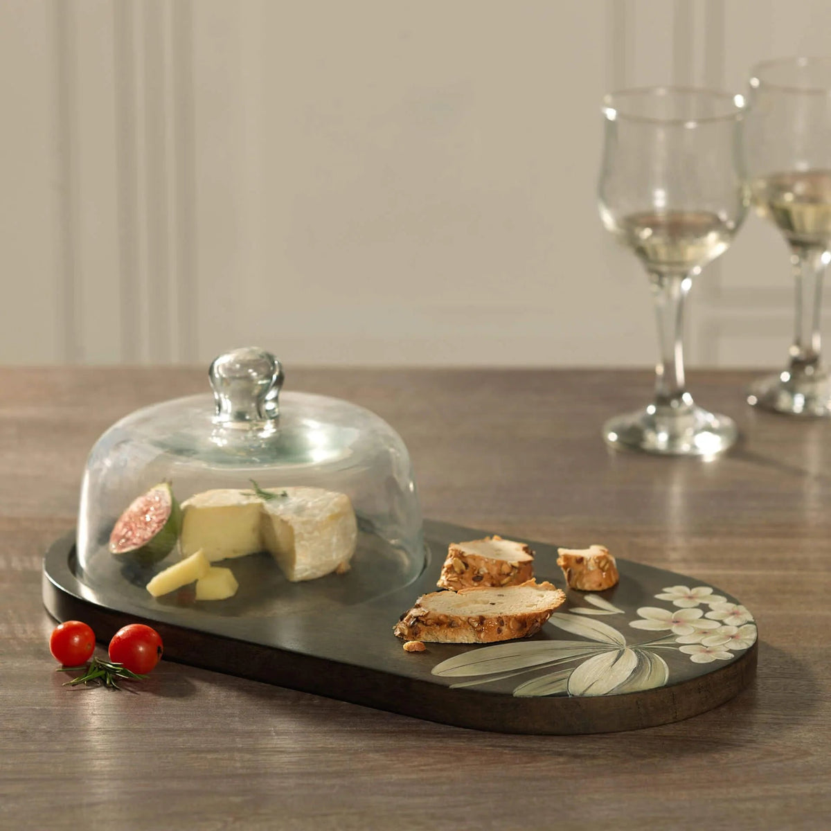 Frangipani Glass Cloche with Wooden Platter Tray| Roots Furniture