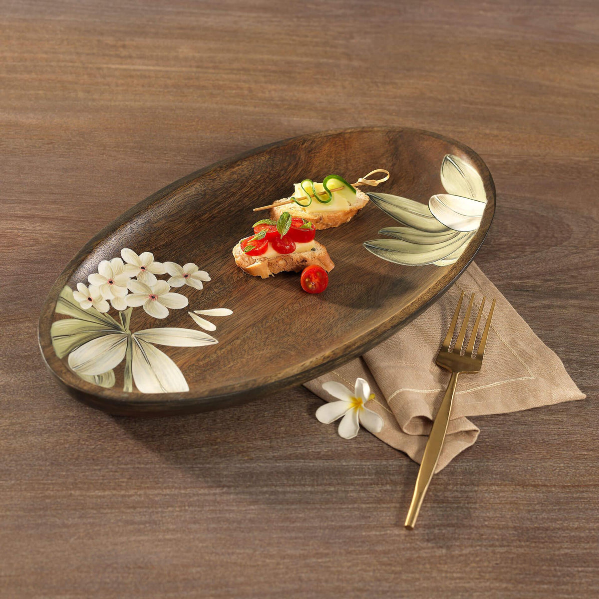 Frangipani Oval Wooden Platter(Large) Tray| Roots Furniture