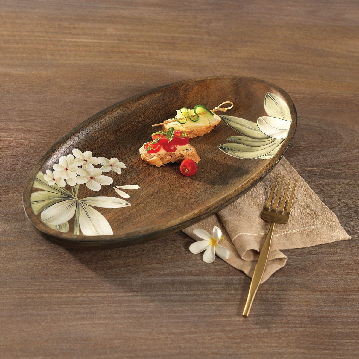 Frangipani Oval Wooden Platter(Large) Tray| Roots Furniture