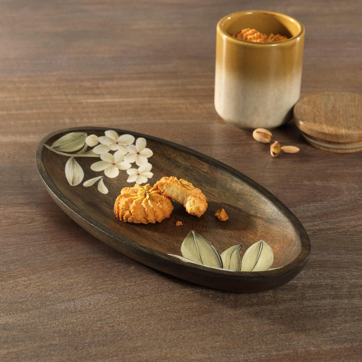 Frangipani Oval Wooden Platter(Small) Tray| Roots Furniture