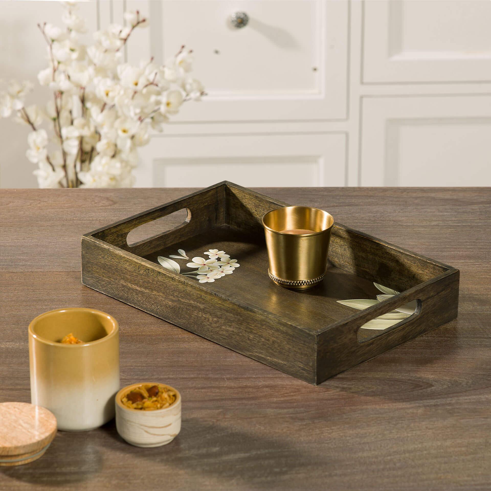 Frangipani Rectangle Wooden Tray Tray| Roots Furniture
