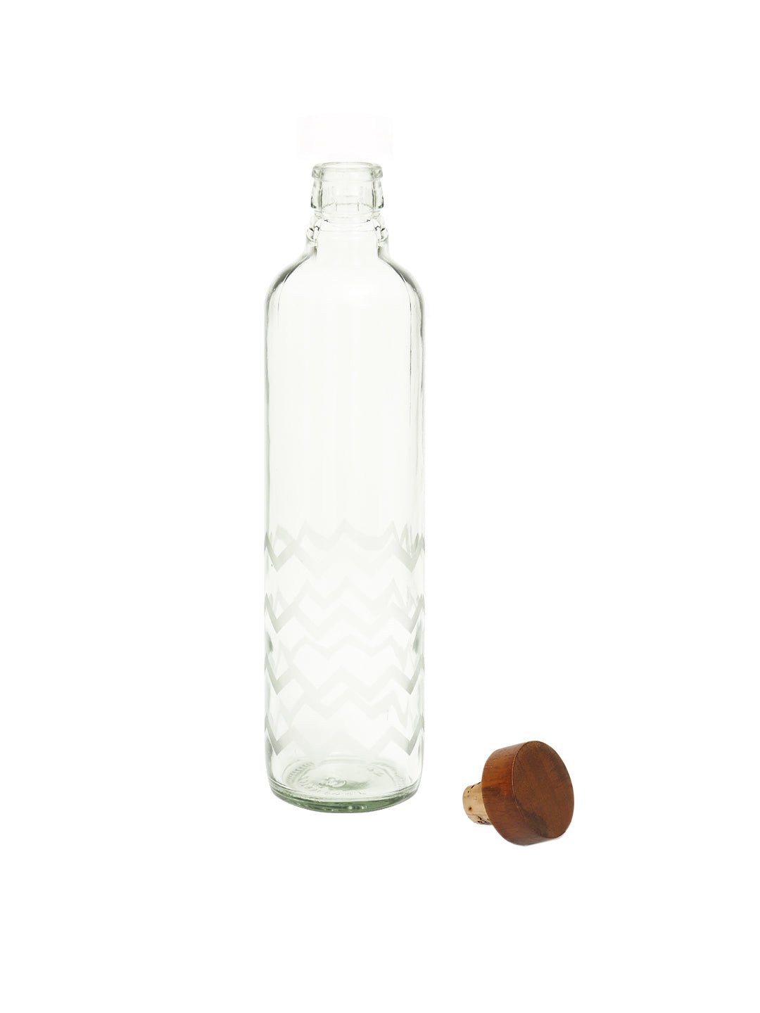 Frosted Chevron Glass Bottle W/Brown Wood Stopper Bottles & Containers| Roots Furniture