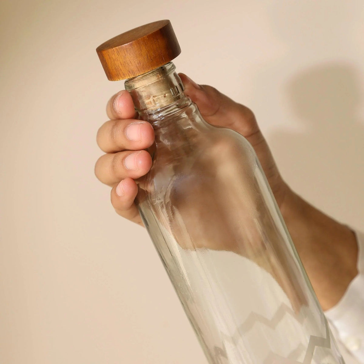 Frosted Chevron Glass Bottle W/Brown Wood Stopper Bottles & Containers| Roots Furniture