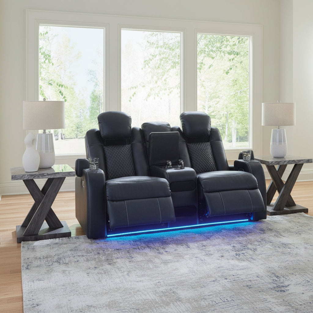 Fyne-Dyme Power Reclining Loveseat with Console Recliners| Ashley Homestore