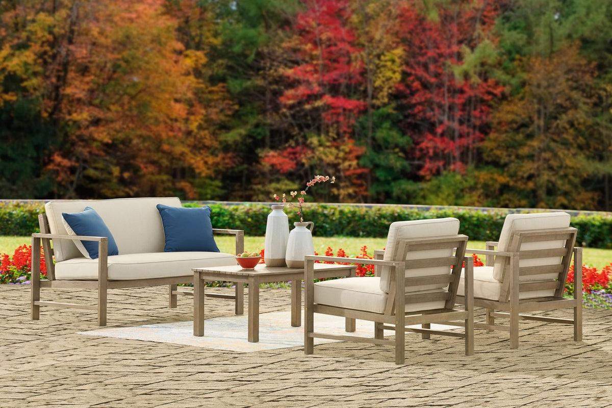 Fynnegan Outdoor Loveseat with Table (Set of 2) Outdoor Loveseats & Sofas| Ashley Homestore