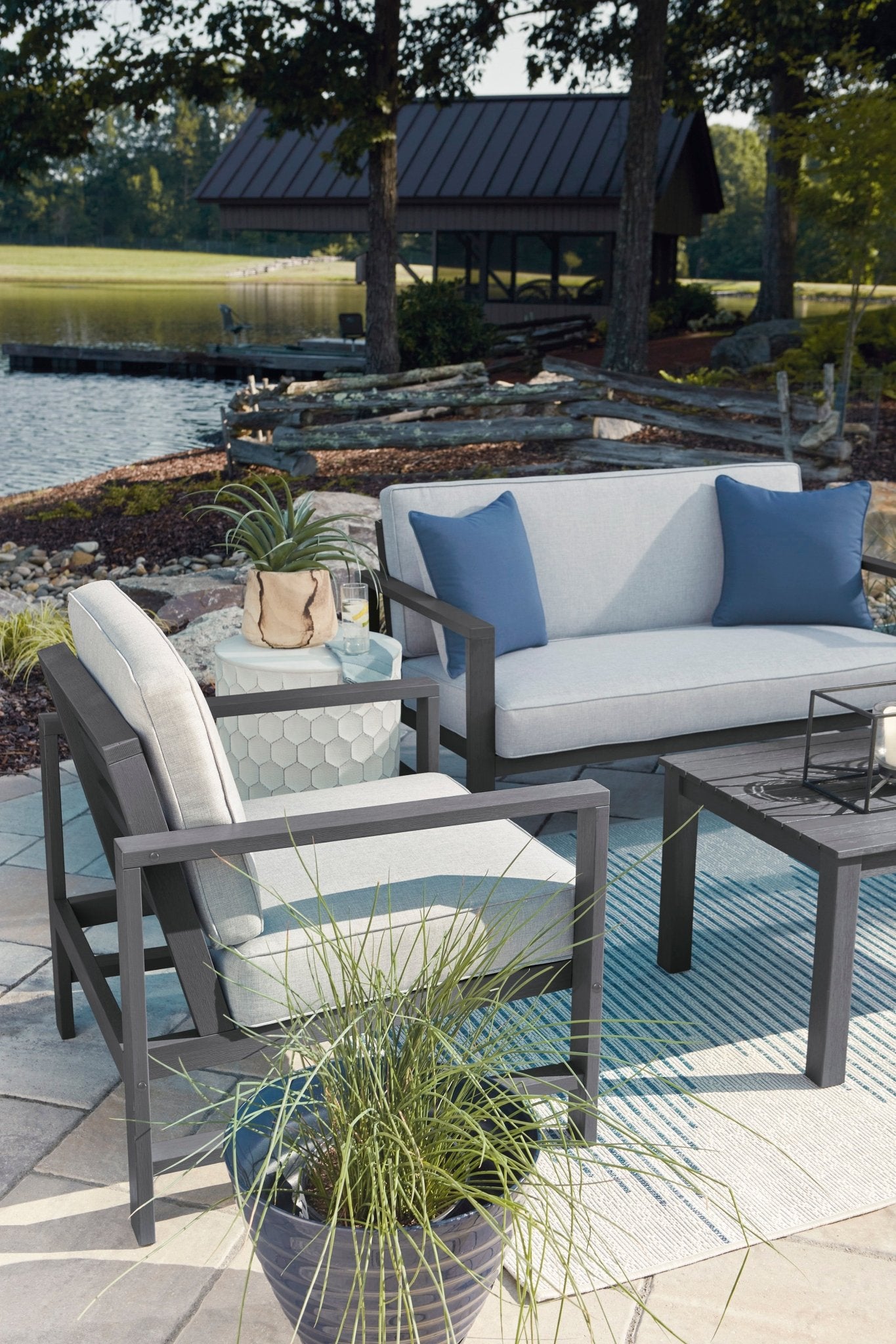 Fynnegan Outdoor Loveseat with Table (Set of 2) Outdoor Loveseats & Sofas| Ashley Homestore
