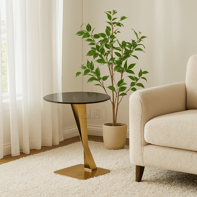 Geometric Luxury Side Table – Glass Top with Gold Stainless Steel Base - Al Rugaib Furniture