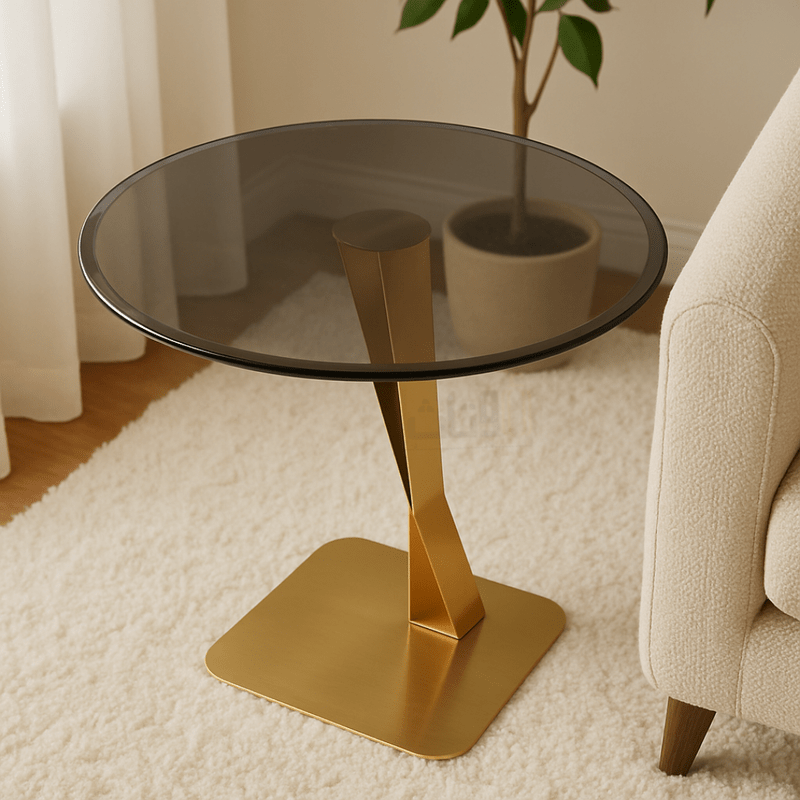 Geometric Luxury Side Table – Glass Top with Gold Stainless Steel Base - Al Rugaib Furniture