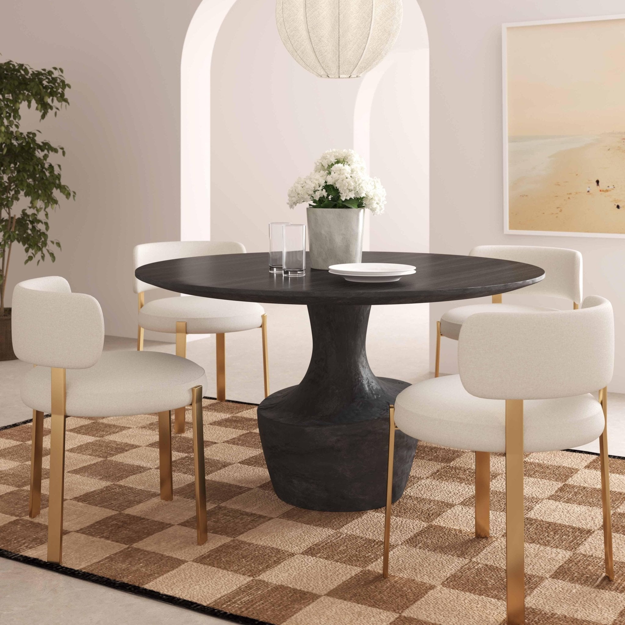 Gevra Black Acacia & Faux Plaster Dining Table Dining Tables| TOV