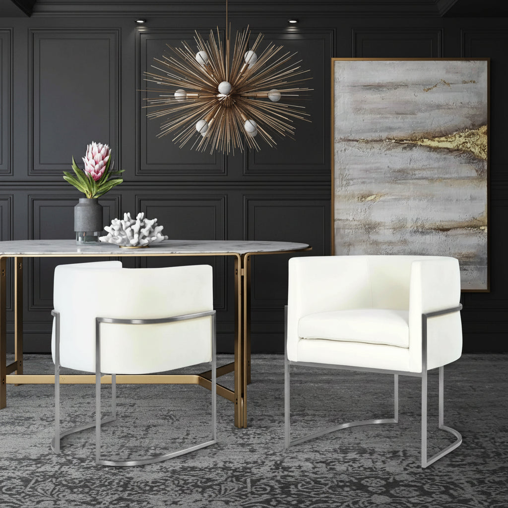 Giselle Cream Velvet Dining Chair - Silver Frame Dining Chairs| TOV