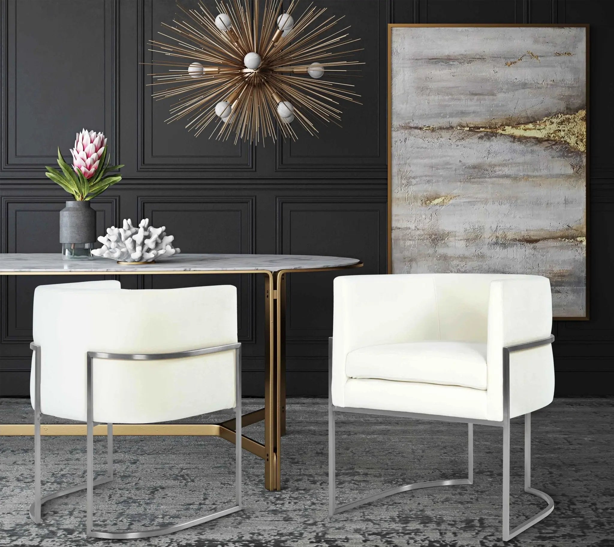Giselle Cream Velvet Dining Chair - Silver Frame Dining Chairs| TOV