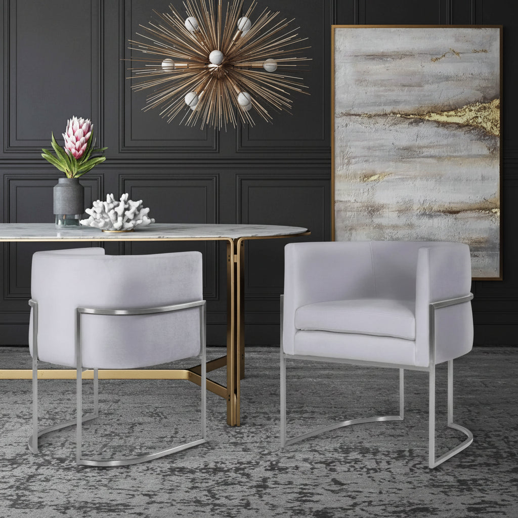 Giselle Grey Velvet Dining Chair - Silver Frame Dining Chairs| TOV