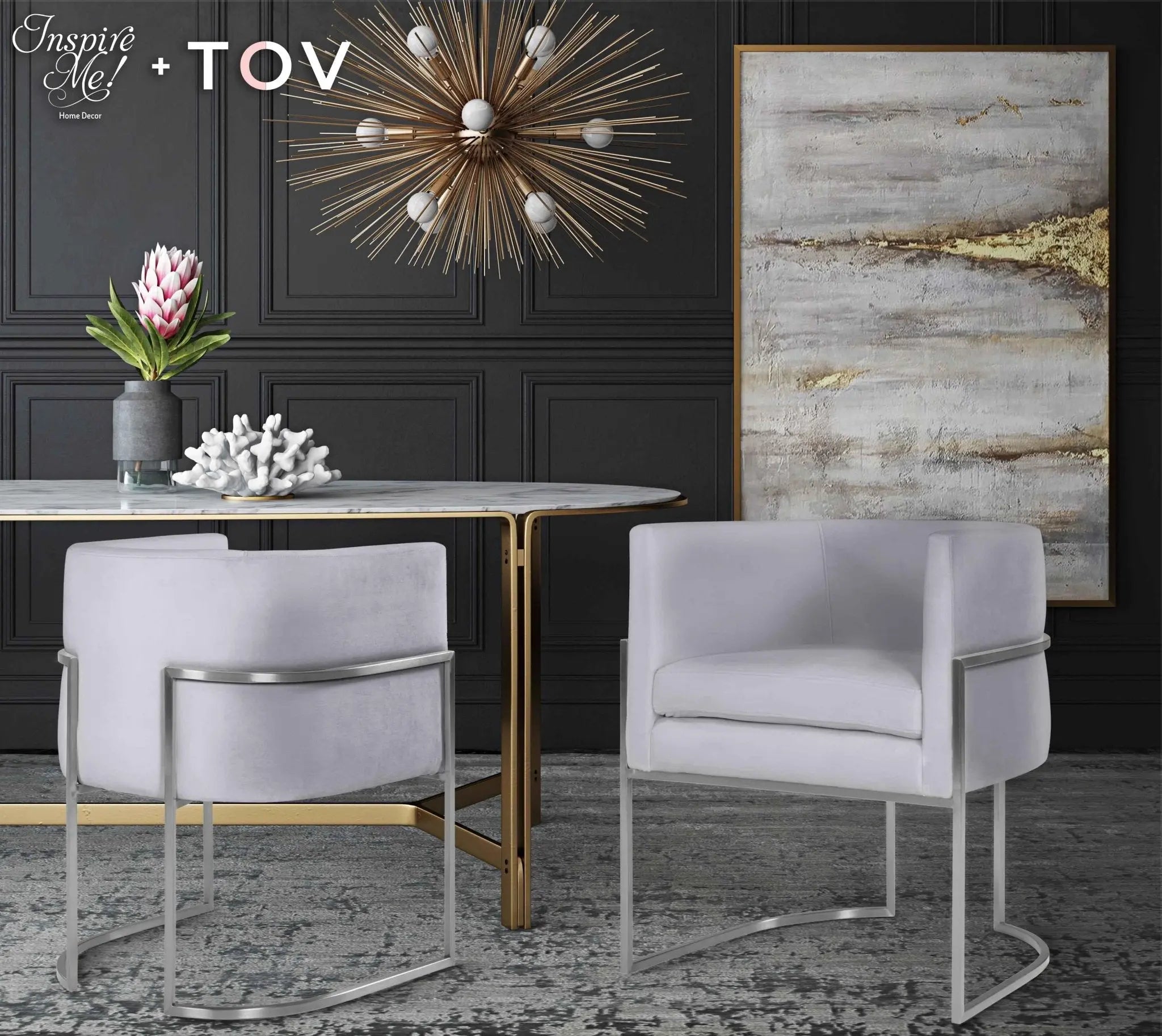 Giselle Grey Velvet Dining Chair - Silver Frame Dining Chairs| TOV