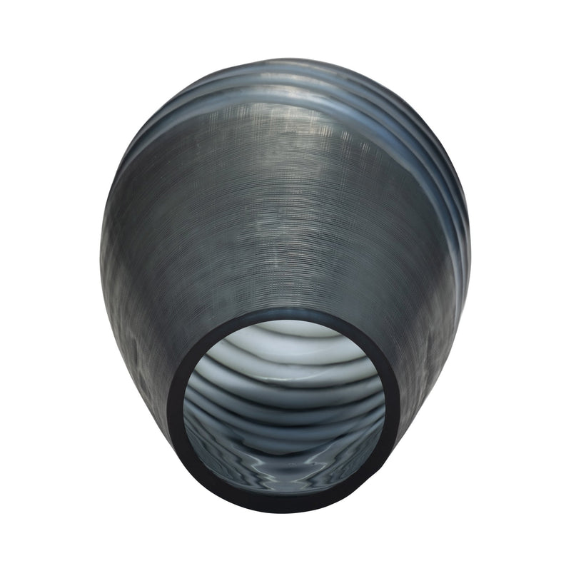 Glass, 10" Etched Vase, Blue - Al Rugaib Furniture