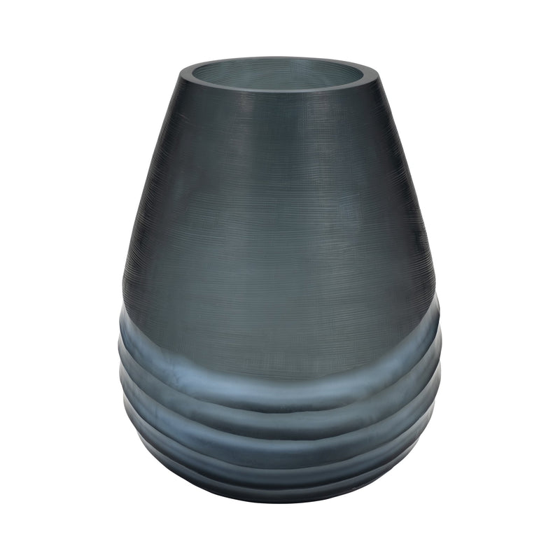 Glass, 10" Etched Vase, Blue - Al Rugaib Furniture
