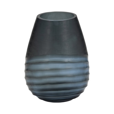 Glass, 10" Etched Vase, Blue - Al Rugaib Furniture