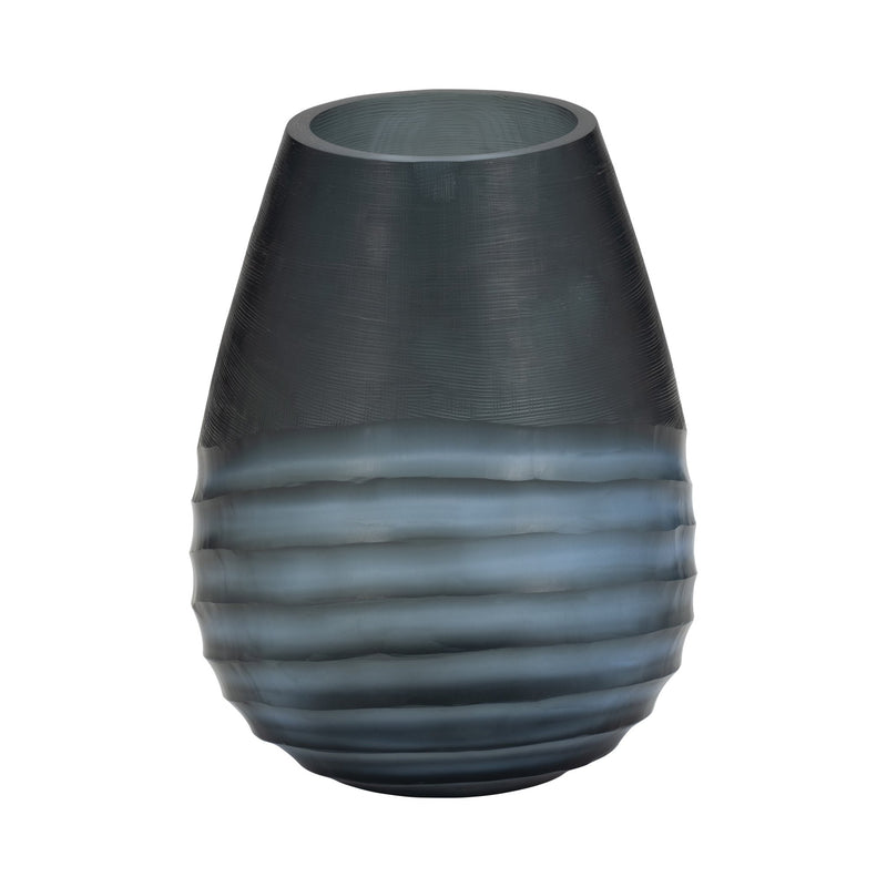 Glass, 10" Etched Vase, Blue - Al Rugaib Furniture