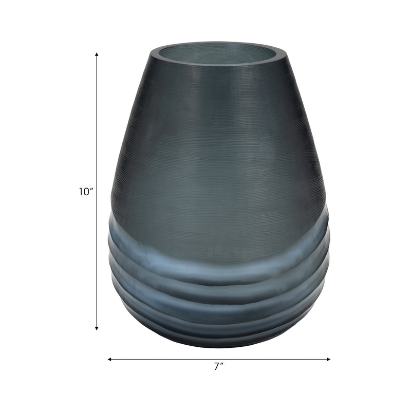 Glass, 10" Etched Vase, Blue - Al Rugaib Furniture