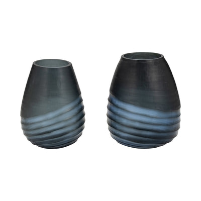 Glass, 10" Etched Vase, Blue - Al Rugaib Furniture