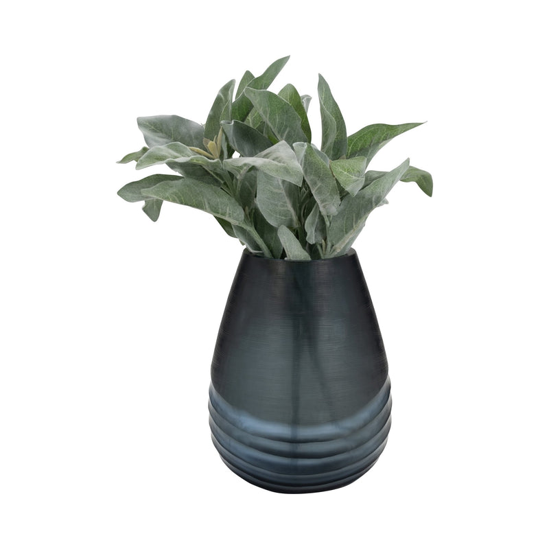 Glass, 10" Etched Vase, Blue - Al Rugaib Furniture