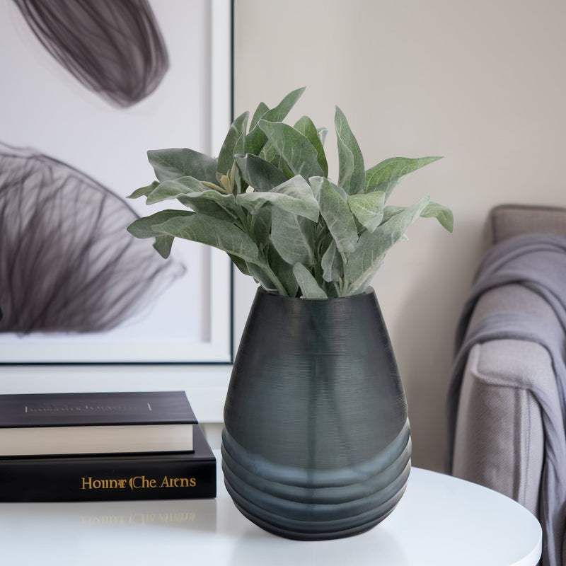 Glass, 10" Etched Vase, Blue - Al Rugaib Furniture