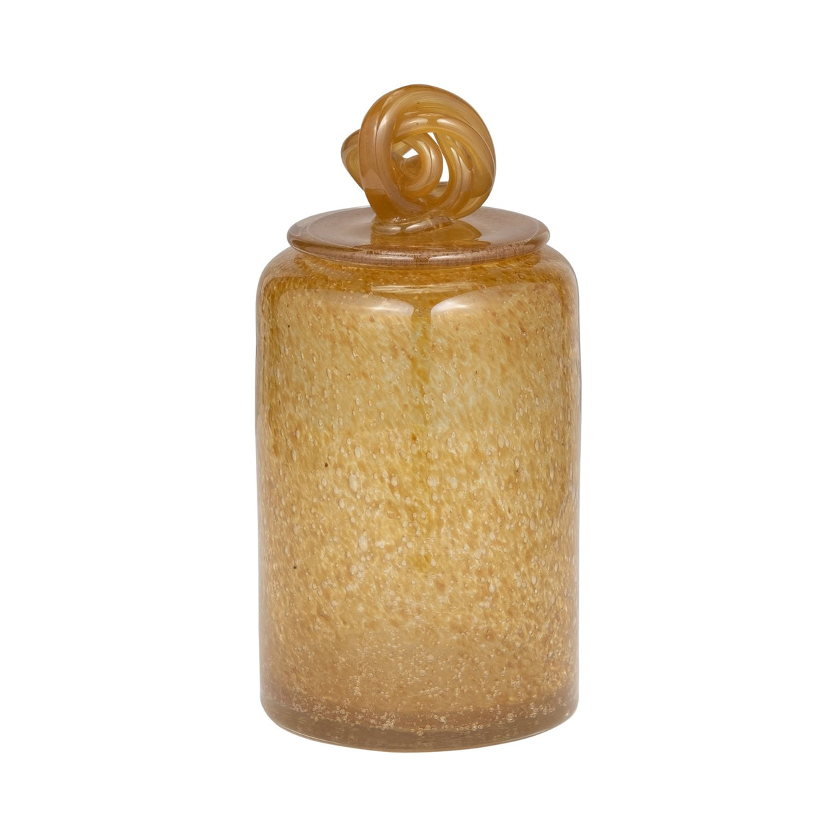 GLASS, 10" JAR W/ KNOT LID AMBER BUBBLE Vases and Jars| Sagebrook Home