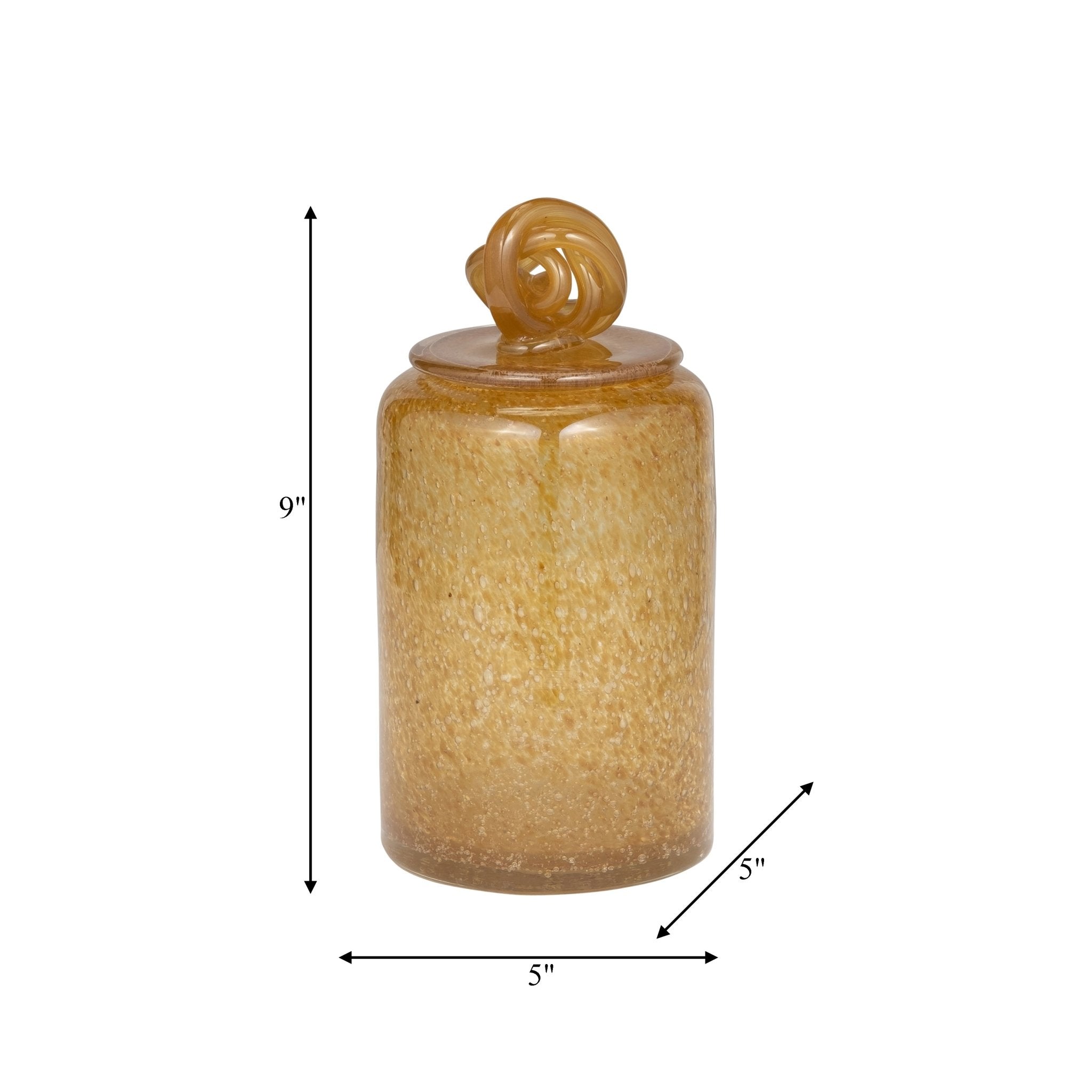GLASS, 10" JAR W/ KNOT LID AMBER BUBBLE Vases and Jars| Sagebrook Home