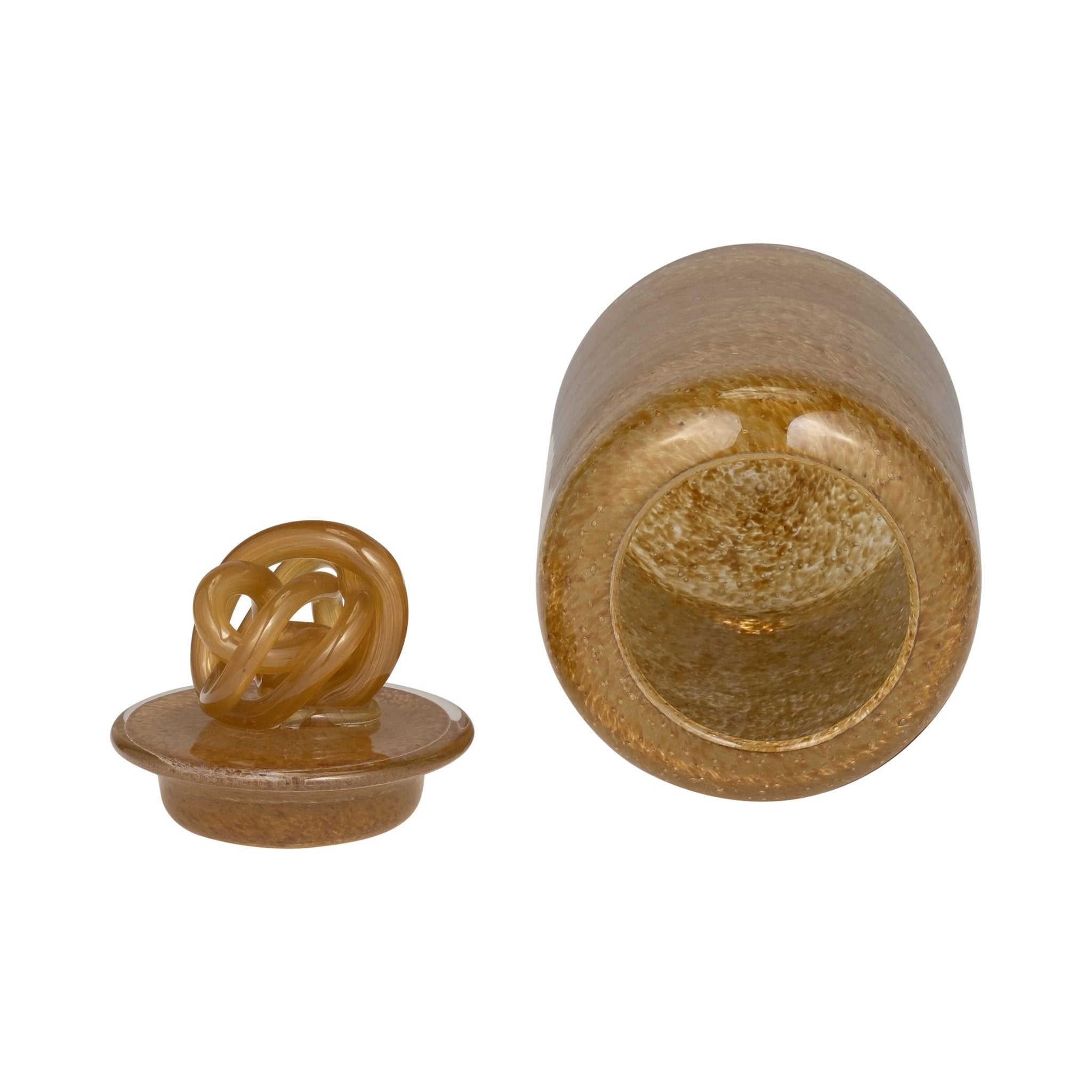 GLASS, 10" JAR W/ KNOT LID AMBER BUBBLE Vases and Jars| Sagebrook Home