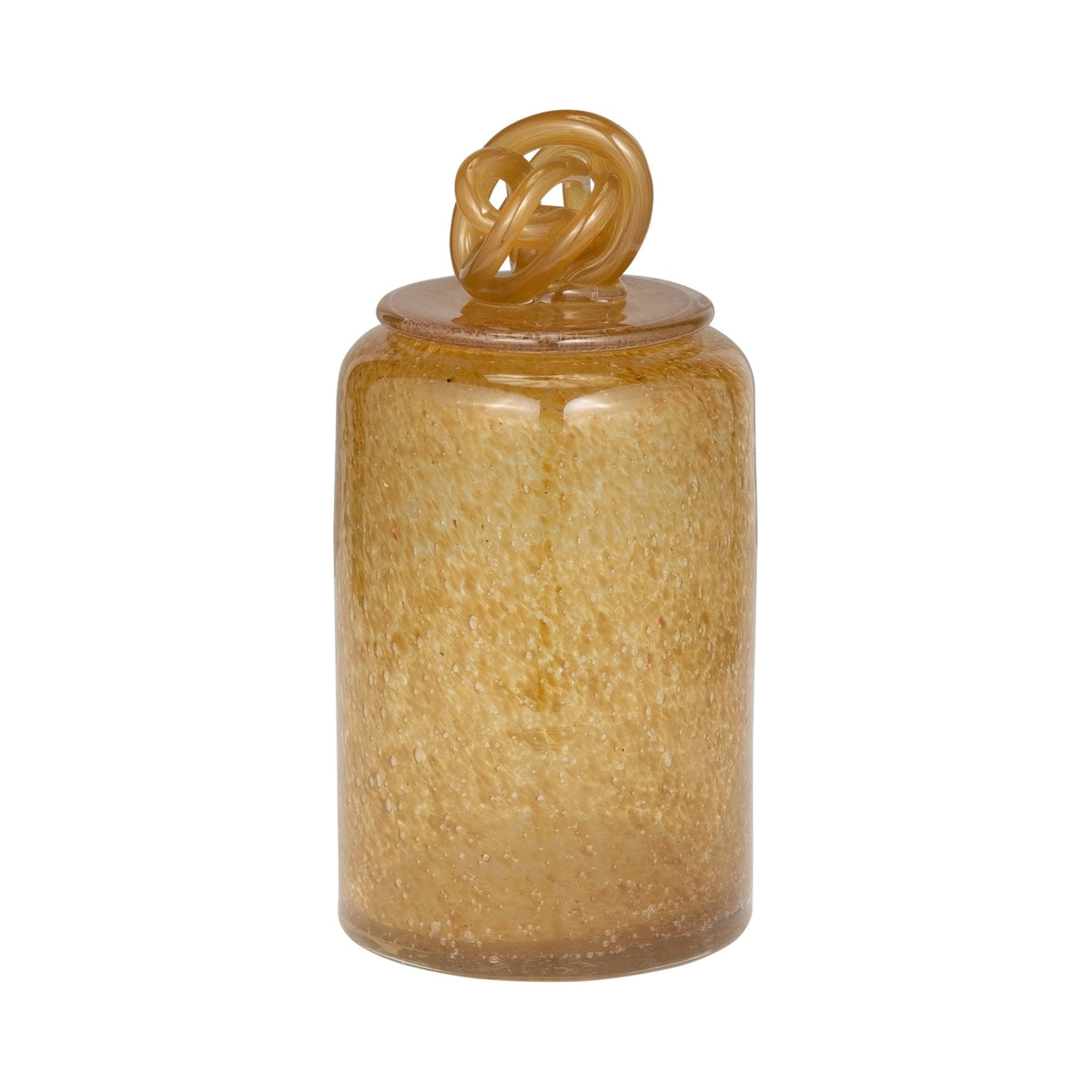 GLASS, 10" JAR W/ KNOT LID AMBER BUBBLE Vases and Jars| Sagebrook Home