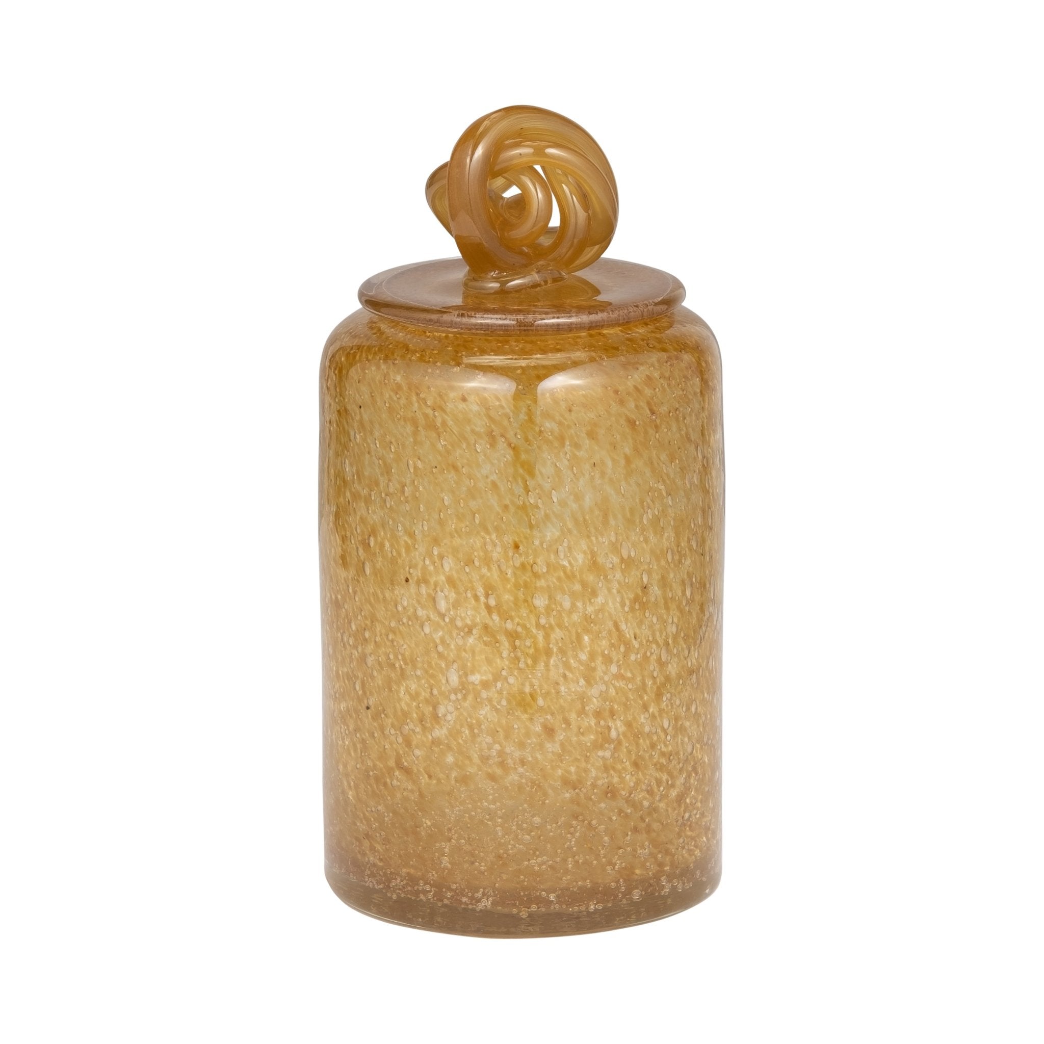 GLASS, 10" JAR W/ KNOT LID AMBER BUBBLE Vases and Jars| Sagebrook Home