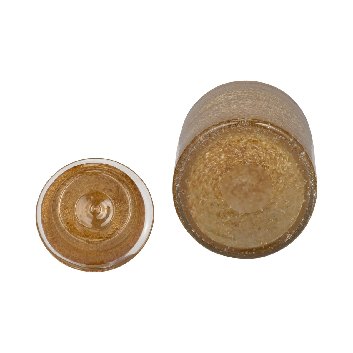 GLASS, 10" JAR W/ KNOT LID AMBER BUBBLE Vases and Jars| Sagebrook Home