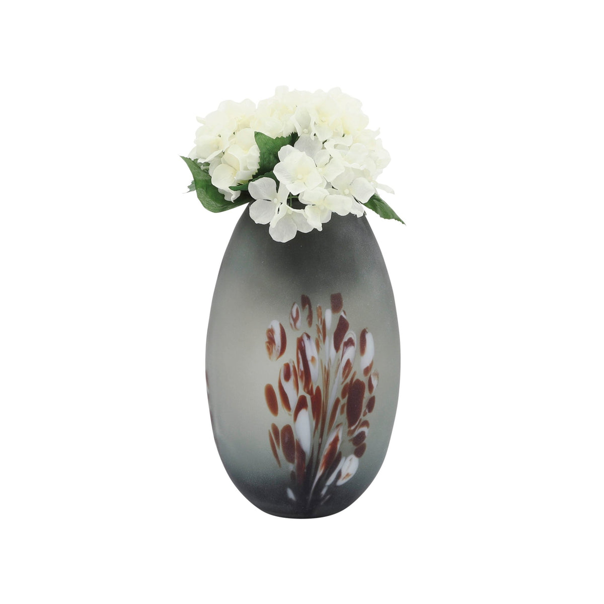 GLASS, 10''H, FROSTED VASE WITH RED DETAIL-GRAY Vases and Jars| Sagebrook Home