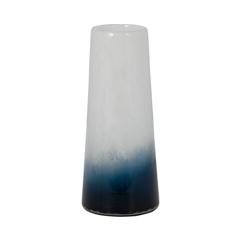 GLASS, 11" BLUE WATERS VASE, BLUE/WHITE - Al Rugaib Furniture