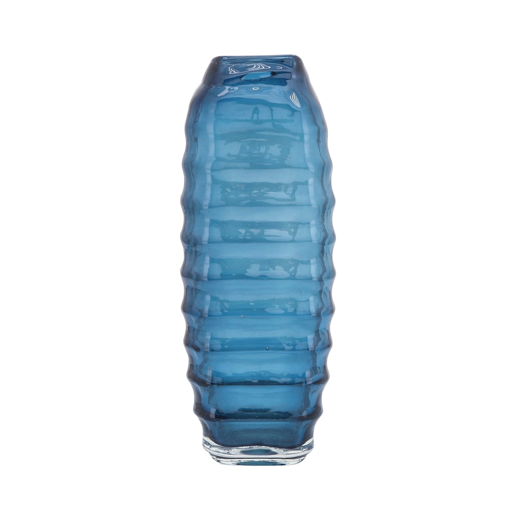 Glass, 11''H, Riged Vase, Turqoise Vases and Jars| Sagebrook Home