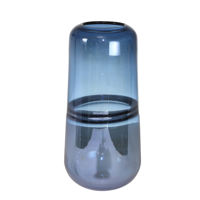 GLASS, 12" HANDMADE VASE, BLUE - Al Rugaib Furniture