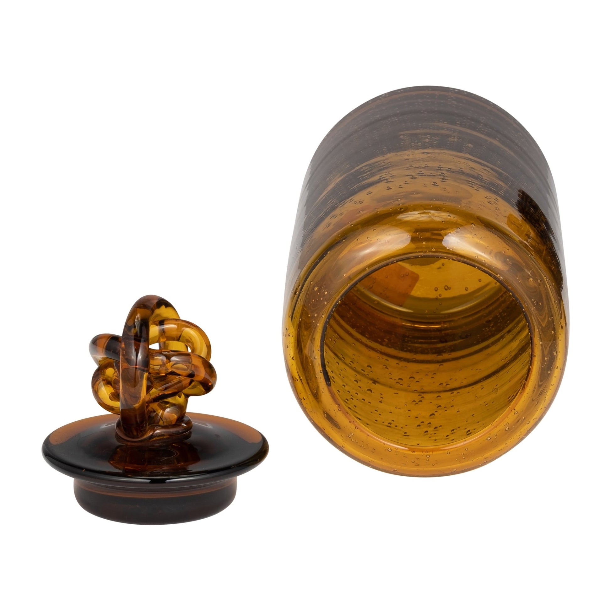 GLASS, 12" JAR W/ KNOT LID DARK AMBER | Sagebrook Home