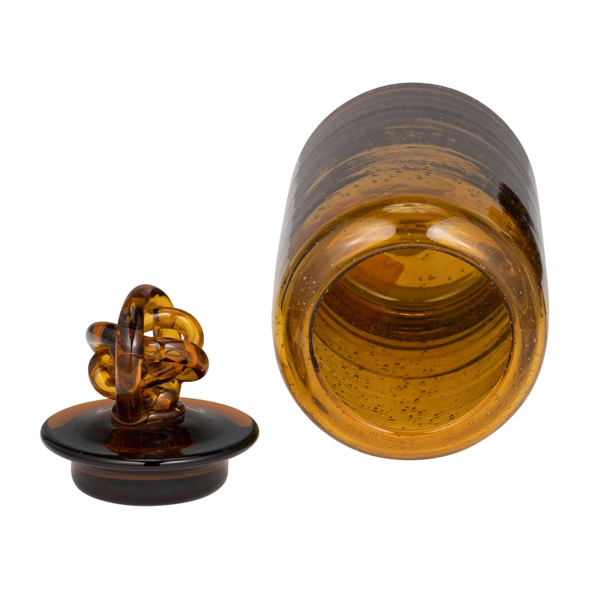GLASS, 12" JAR W/ KNOT LID DARK AMBER | Sagebrook Home