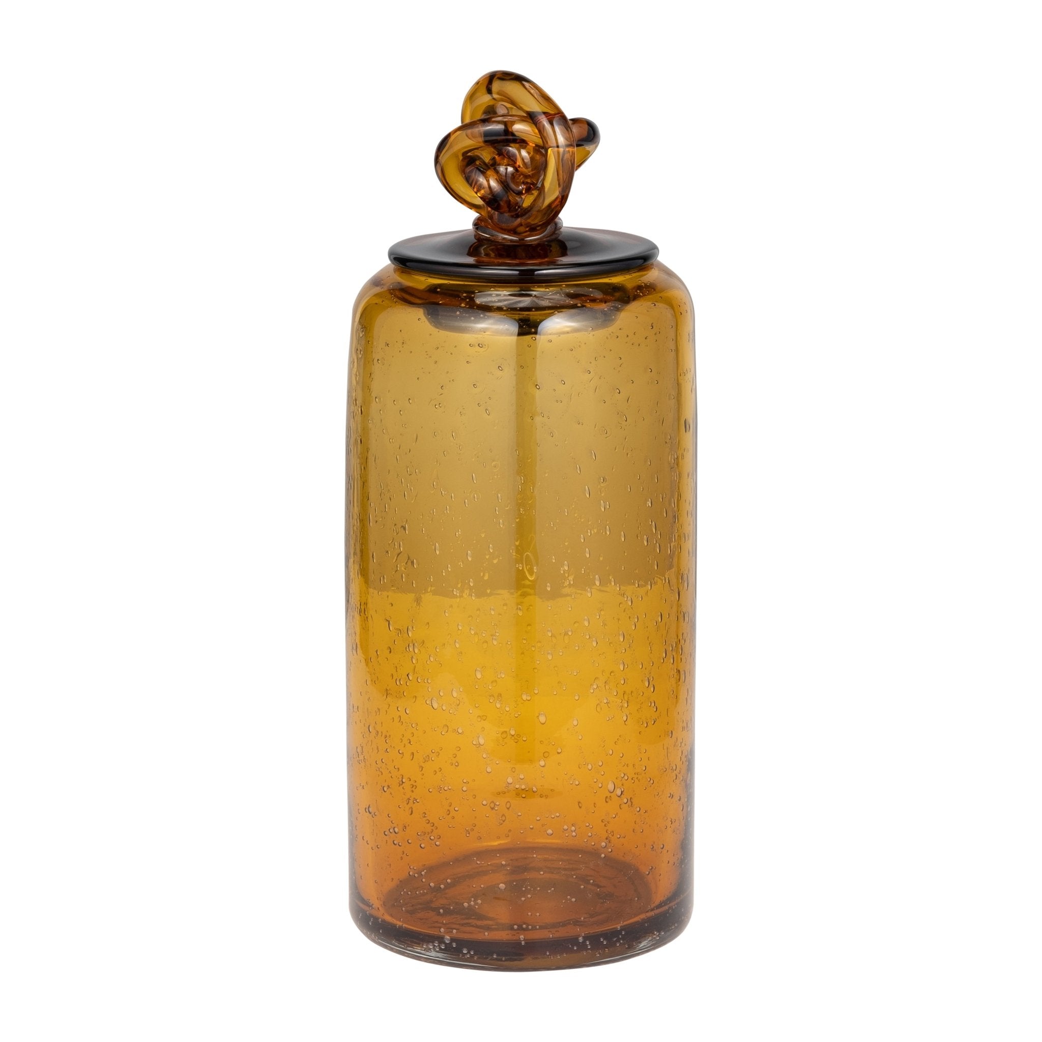 GLASS, 12" JAR W/ KNOT LID DARK AMBER | Sagebrook Home