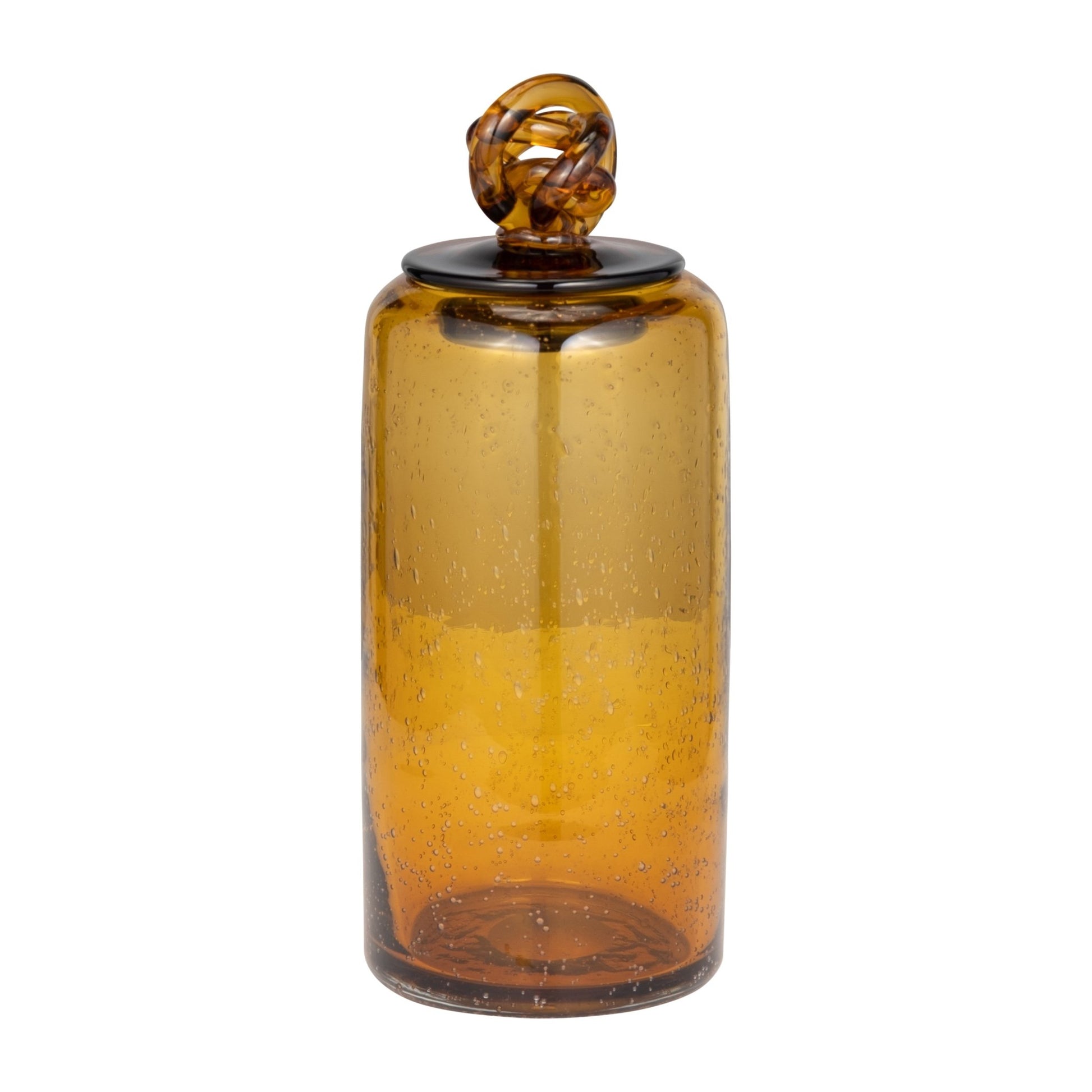 GLASS, 12" JAR W/ KNOT LID DARK AMBER | Sagebrook Home