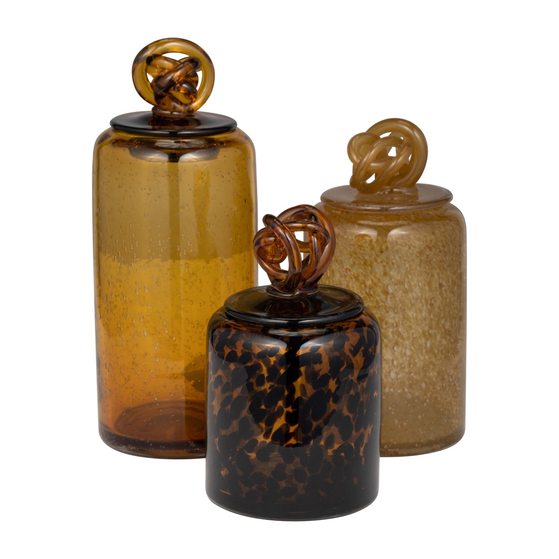 GLASS, 12" JAR W/ KNOT LID DARK AMBER | Sagebrook Home