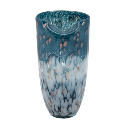 GLASS, 12" OCEAN ART VASE, BLUE - Al Rugaib Furniture