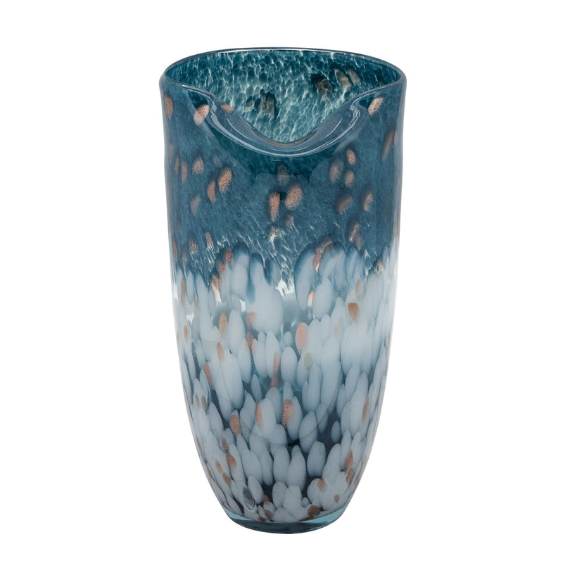 GLASS, 12" OCEAN ART VASE, BLUE - Al Rugaib Furniture