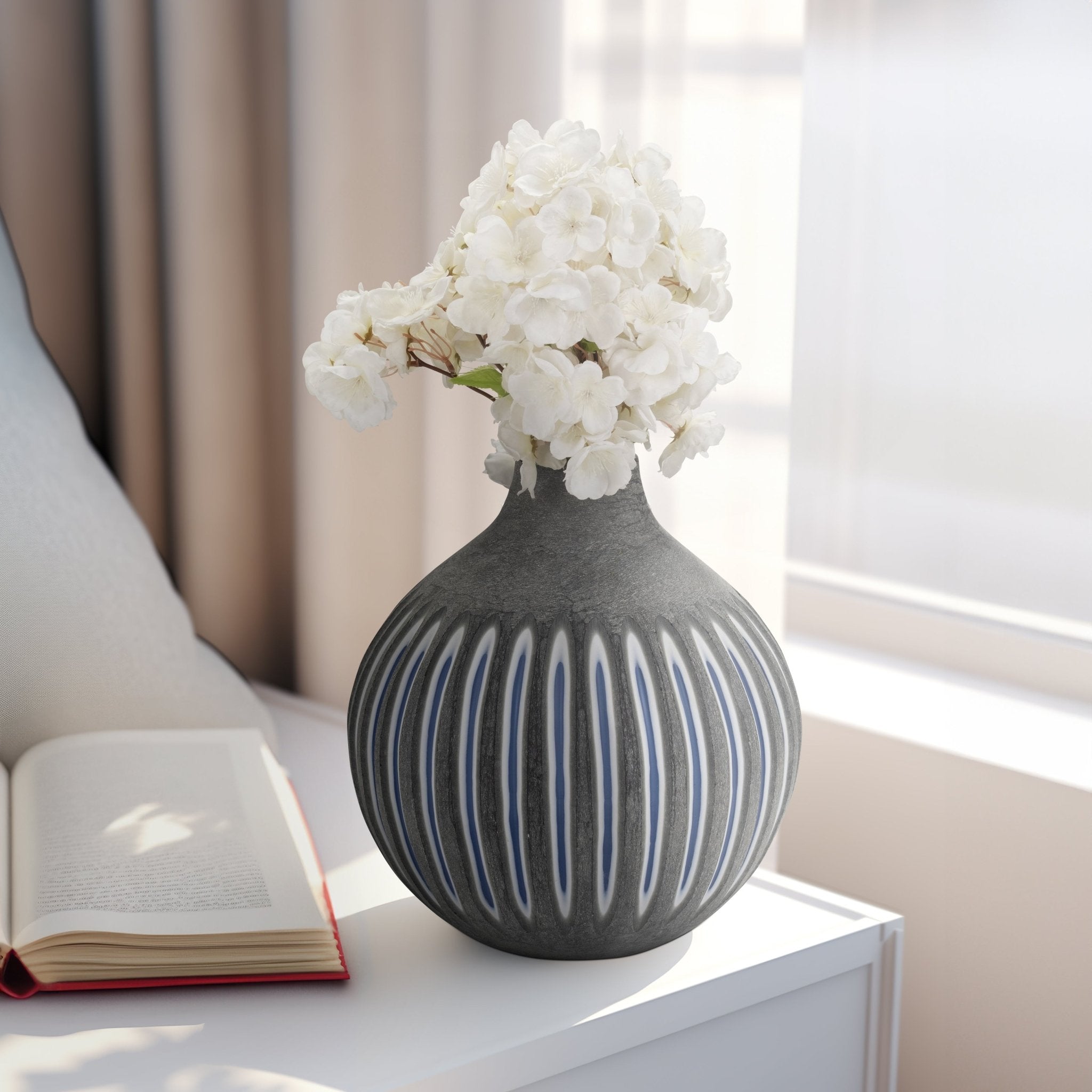 GLASS, 12" RIDGED VASE, BLUE/GRAY Vases and Jars| Sagebrook Home