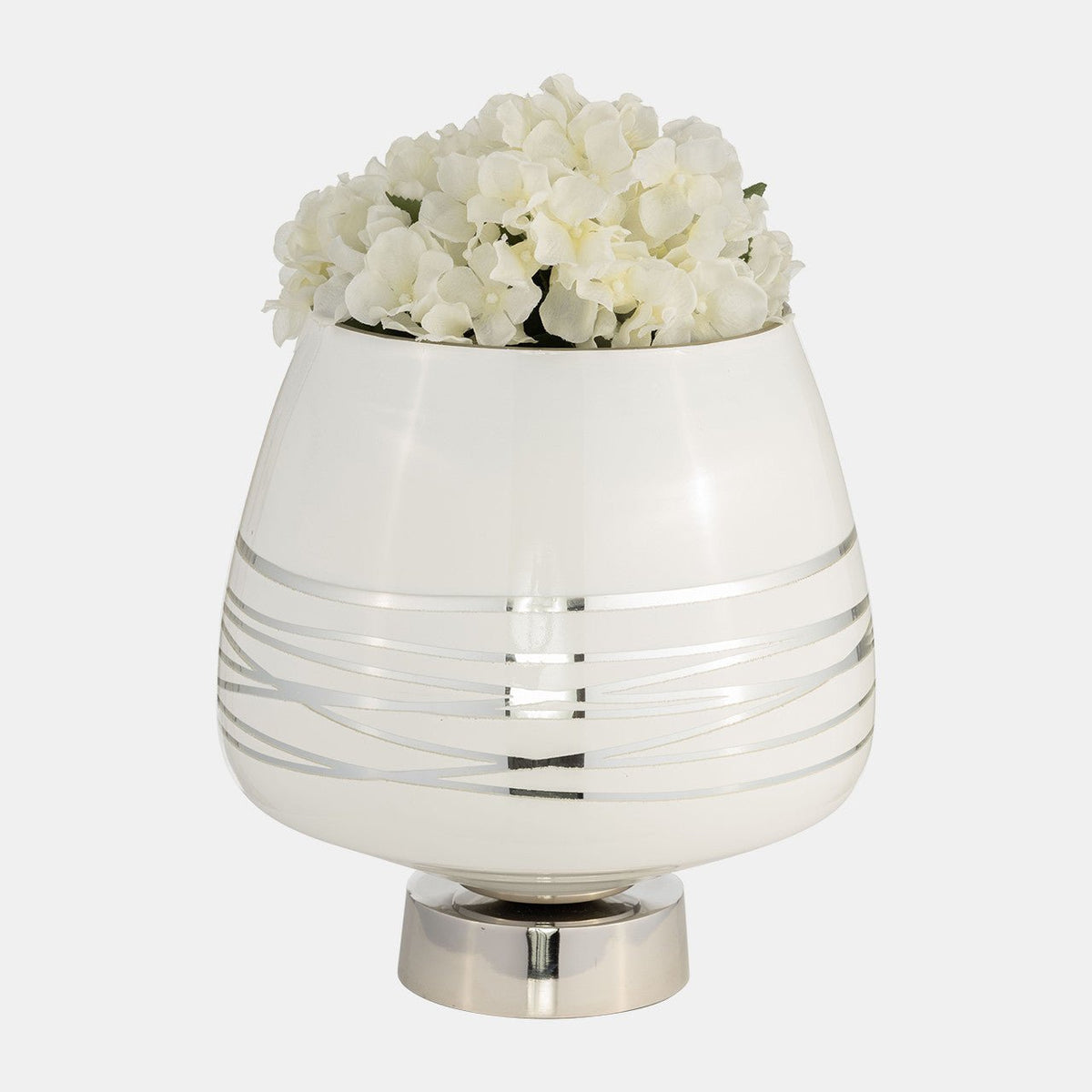 GLASS, 12" VASE W/ SILVER BASE, WHITE Vases and Jars| Sagebrook Home
