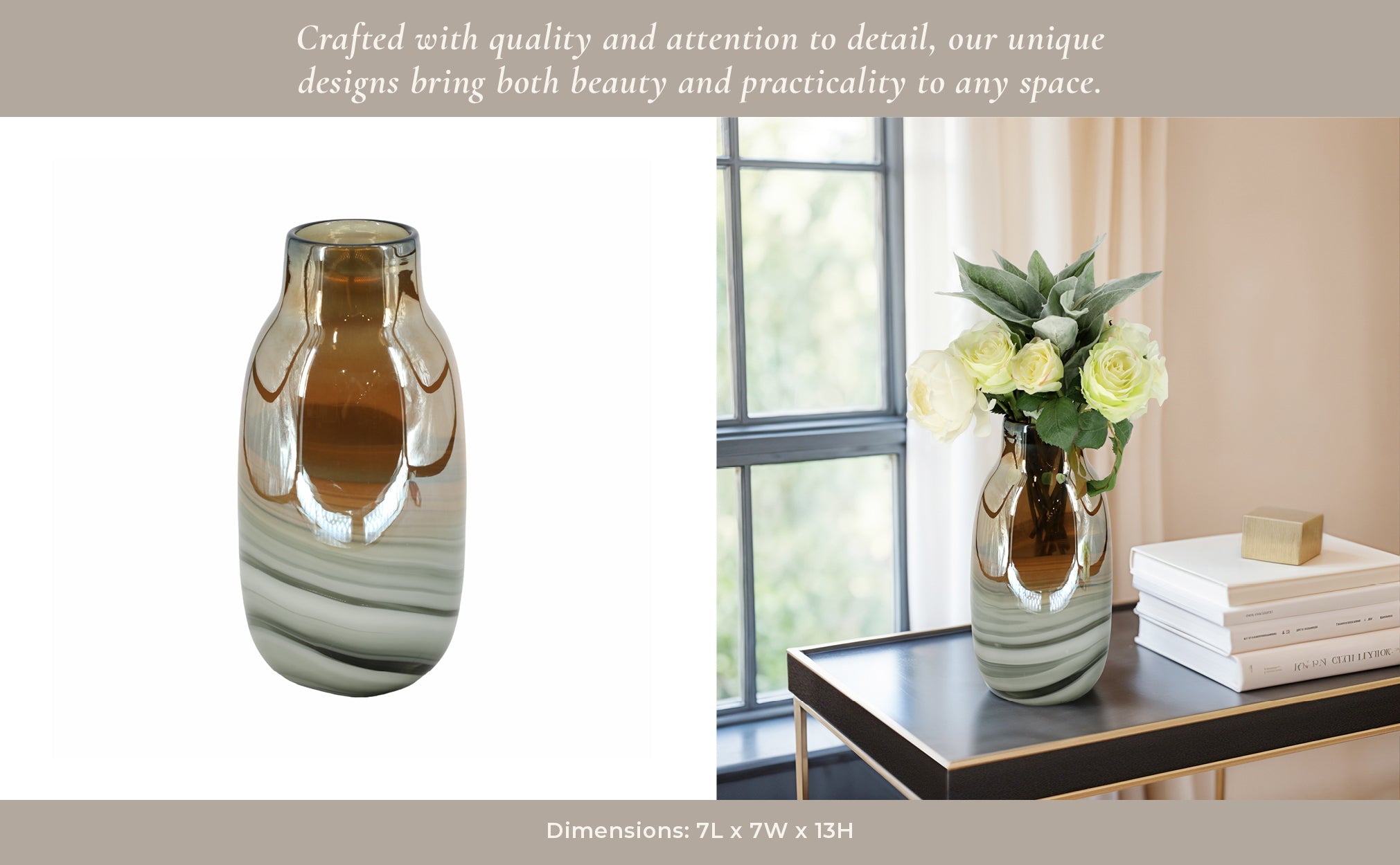 Glass 13"H Metallic Vase, Gray/Gold Vases and Jars| Sagebrook Home