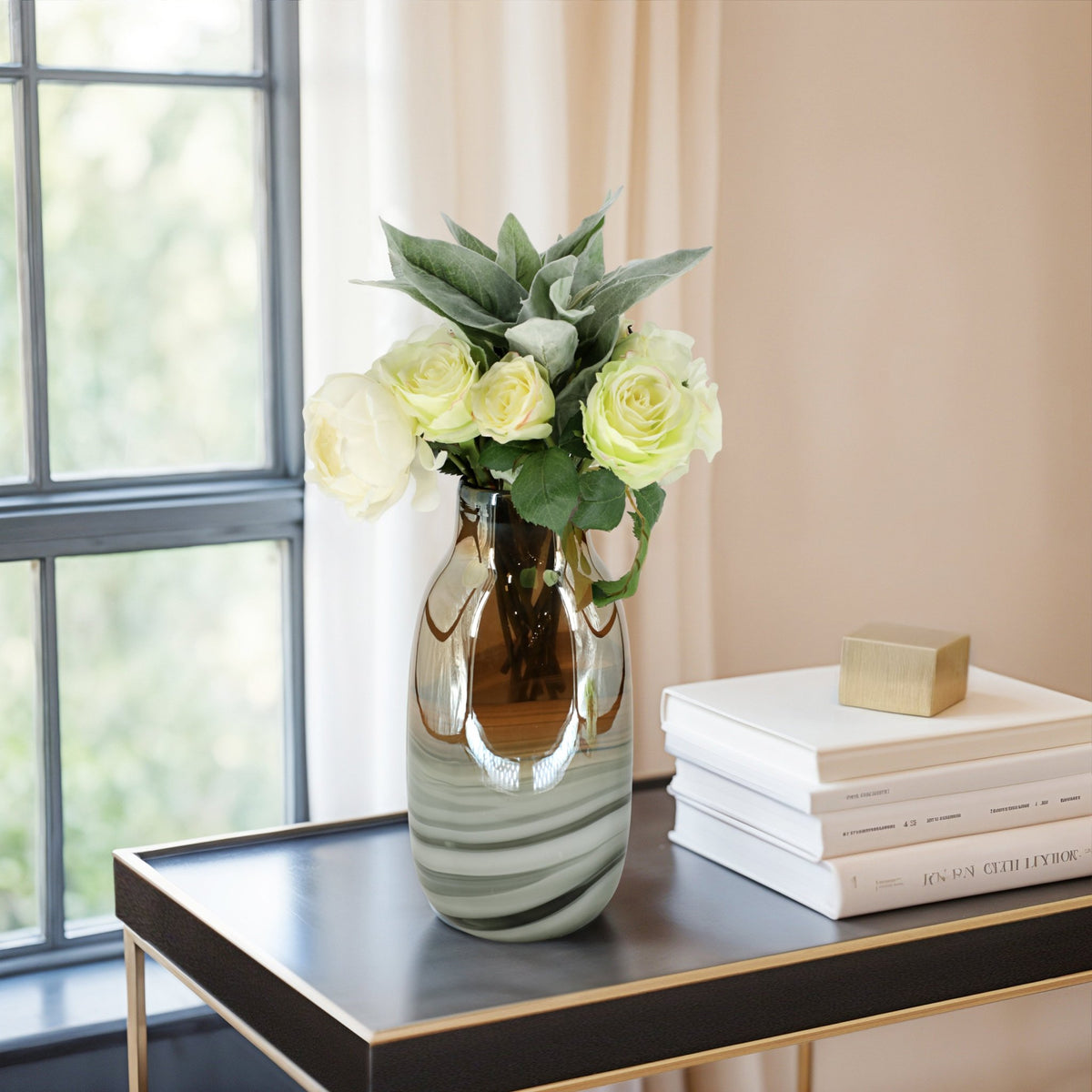 Glass 13"H Metallic Vase, Gray/Gold Vases and Jars| Sagebrook Home