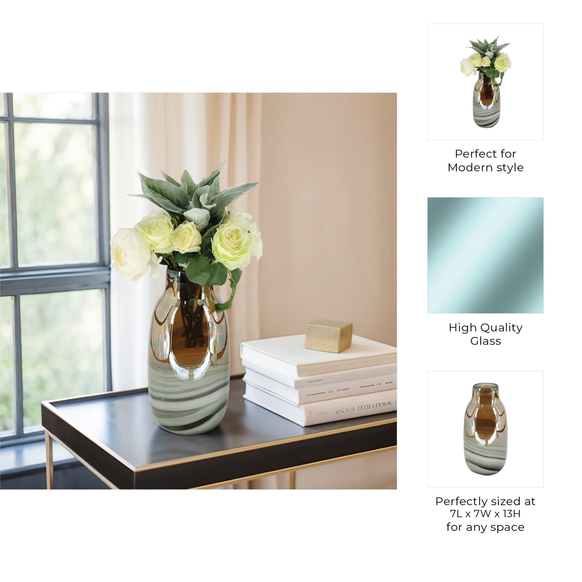 Glass 13"H Metallic Vase, Gray/Gold Vases and Jars| Sagebrook Home