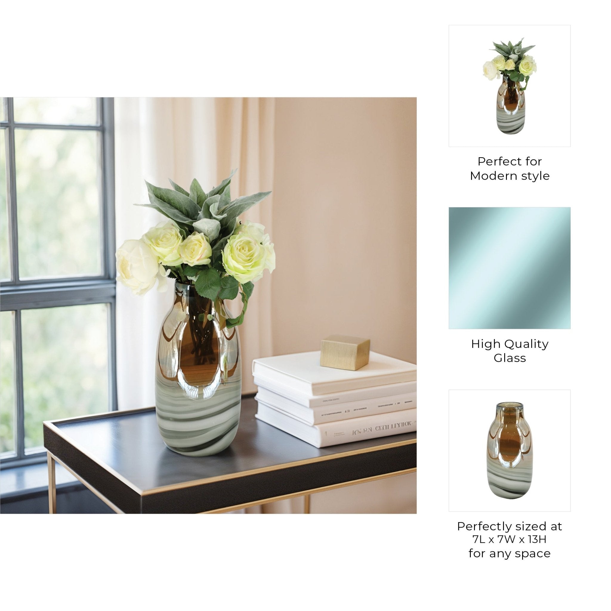 Glass 13"H Metallic Vase, Gray/Gold Vases and Jars| Sagebrook Home