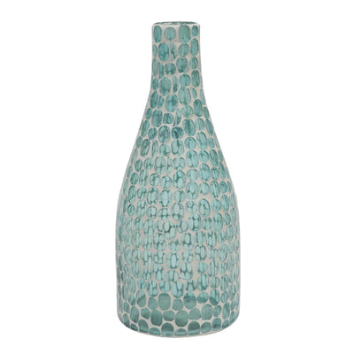 GLASS, 13"H MOSAIC VASE, BLUE - Al Rugaib Furniture